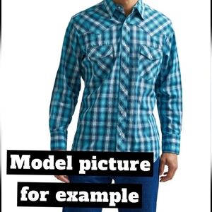 Wrangler Western Turquoise Plaid Casual Button Up Long Sleeve